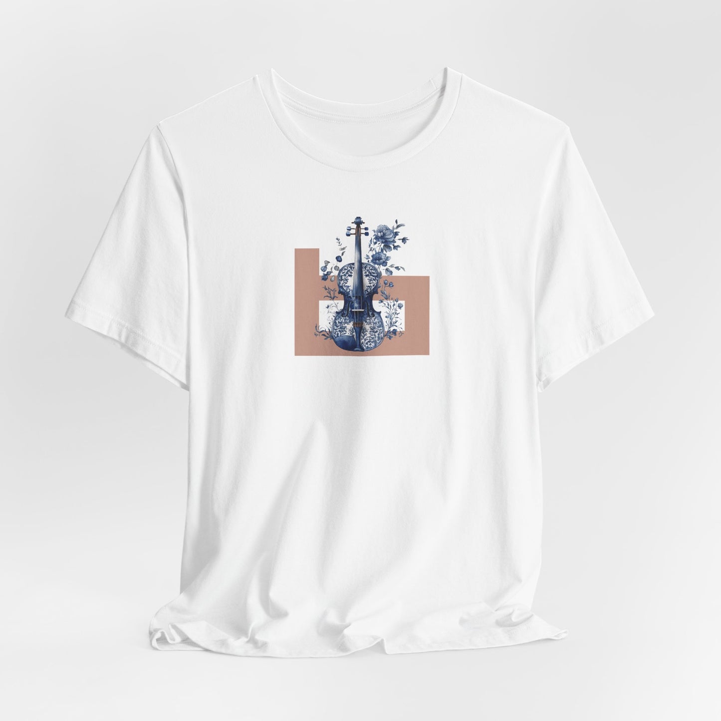 Floral Violin Tee — Blue Botanical Music Graphic Shirt