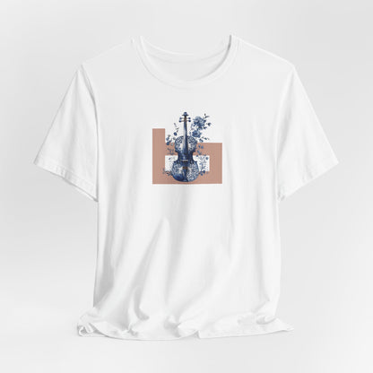 Floral Violin Tee — Blue Botanical Music Graphic Shirt