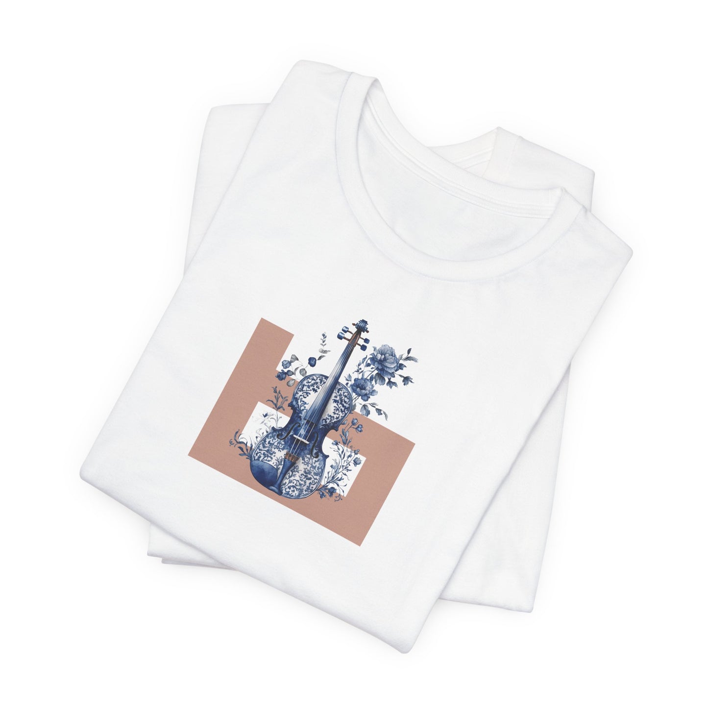 Floral Violin Tee — Blue Botanical Music Graphic Shirt