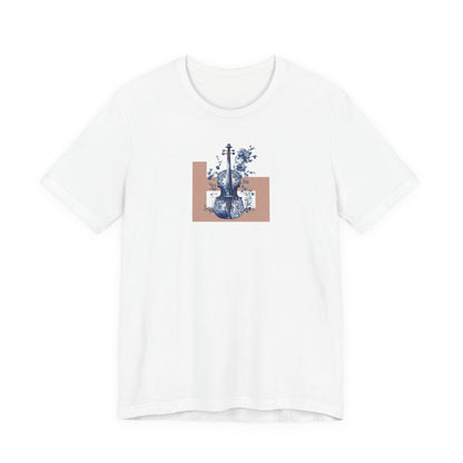 Floral Violin Tee — Blue Botanical Music Graphic Shirt